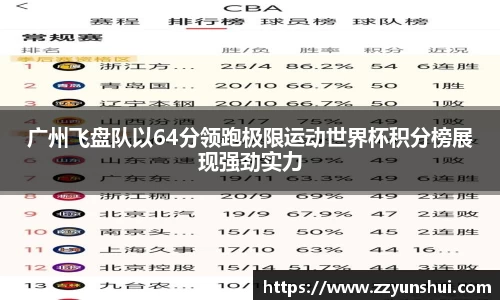 广州飞盘队以64分领跑极限运动世界杯积分榜展现强劲实力